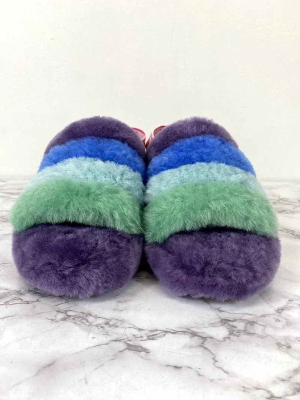UGG Fluff Yeah Rainbow Purple Furry Women’s Slides Sz 7